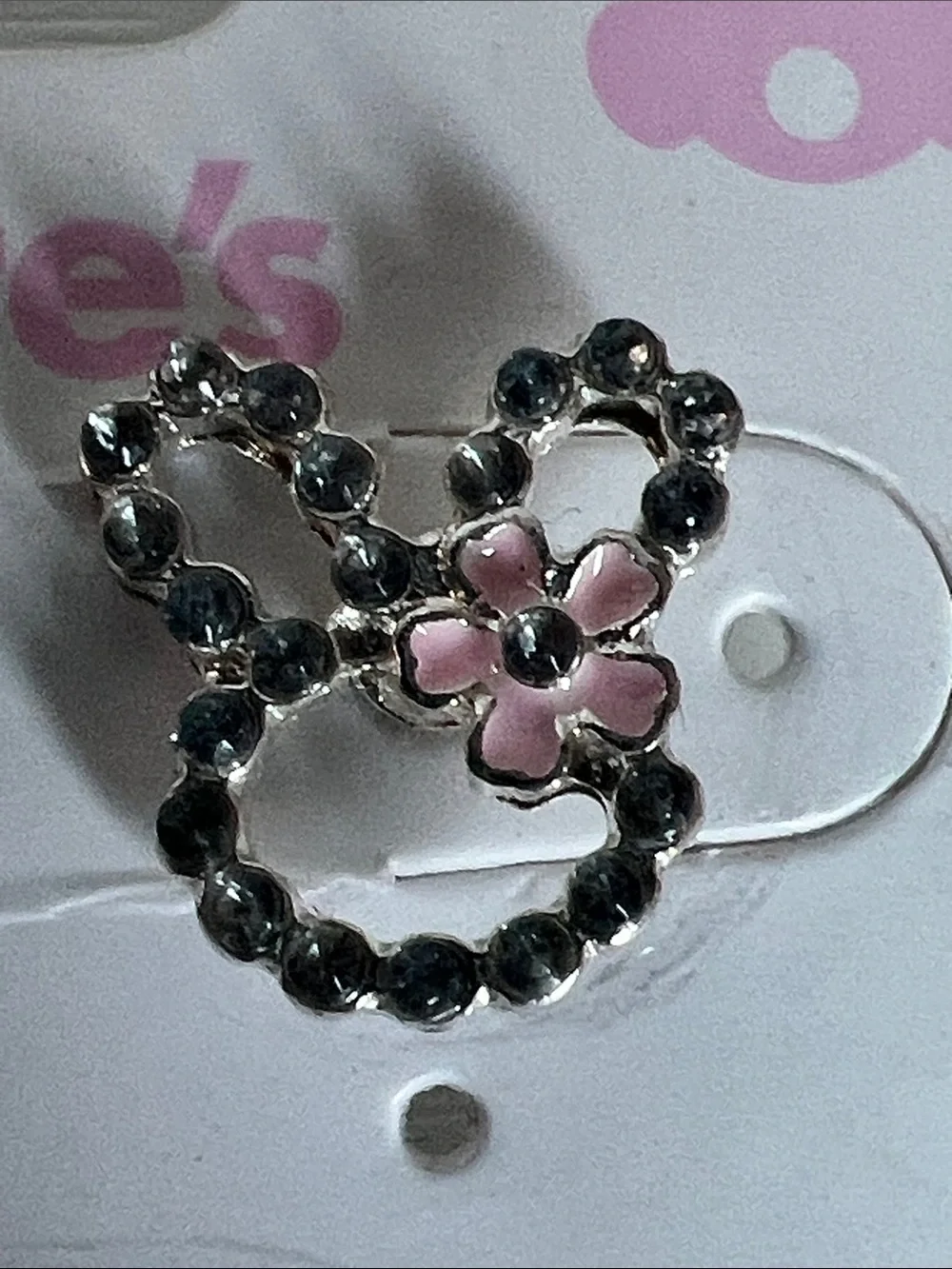 Claire's Silver Bunny Stud Earrings with Pink Flower NWT
